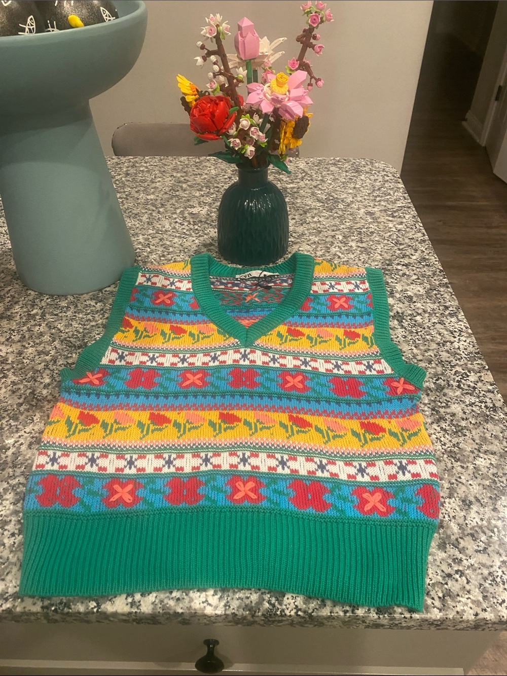 ZARA floral Patterned Knit Sweater Vest